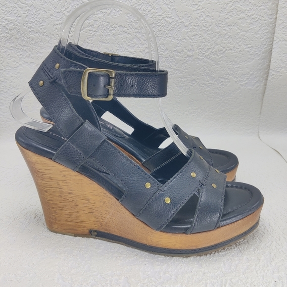 Steve Madden Wood Platform Wedge Heels Leather Ankle Strap Open Toe Sz 7 #224 - Picture 2 of 13